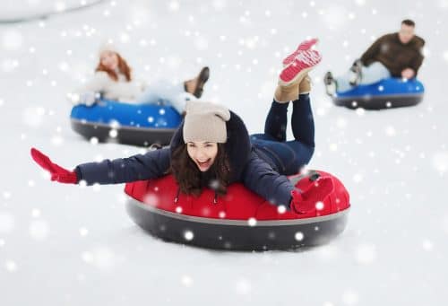 winter tubing in the snow