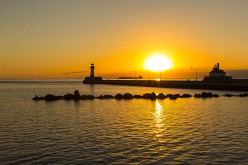 Duluth Lighthouses Sunrise in Canal Park