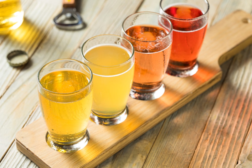 Wild State Cider, cider flight with four flavors of freshly brewed apple ciders